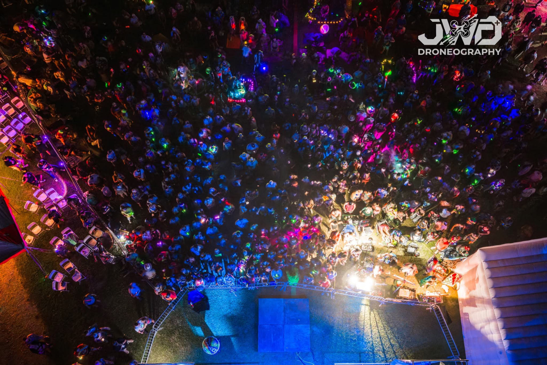 Overhead shot of a glowing crowd