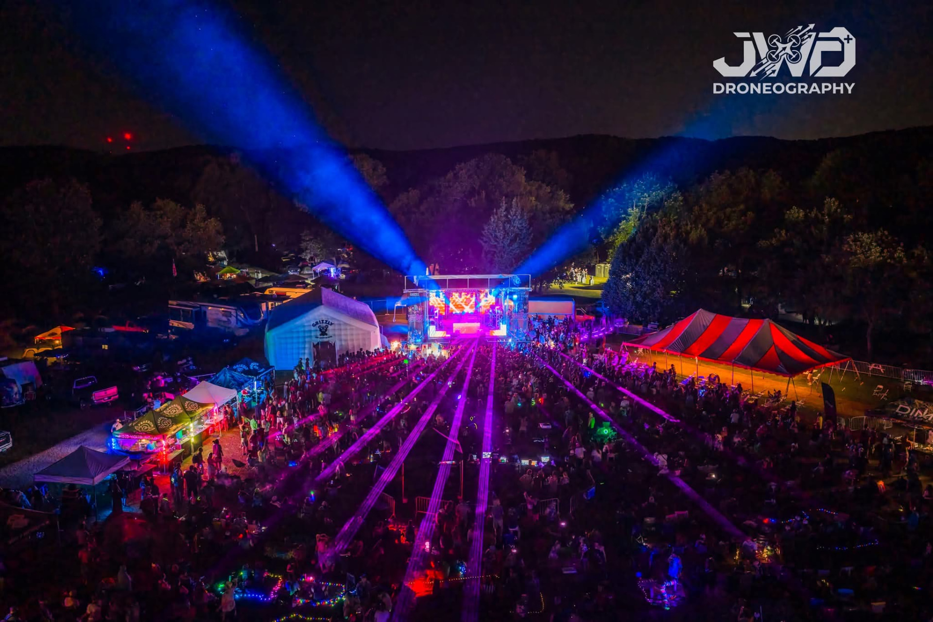 Searchlights and the main stage in the Oklahoma hills