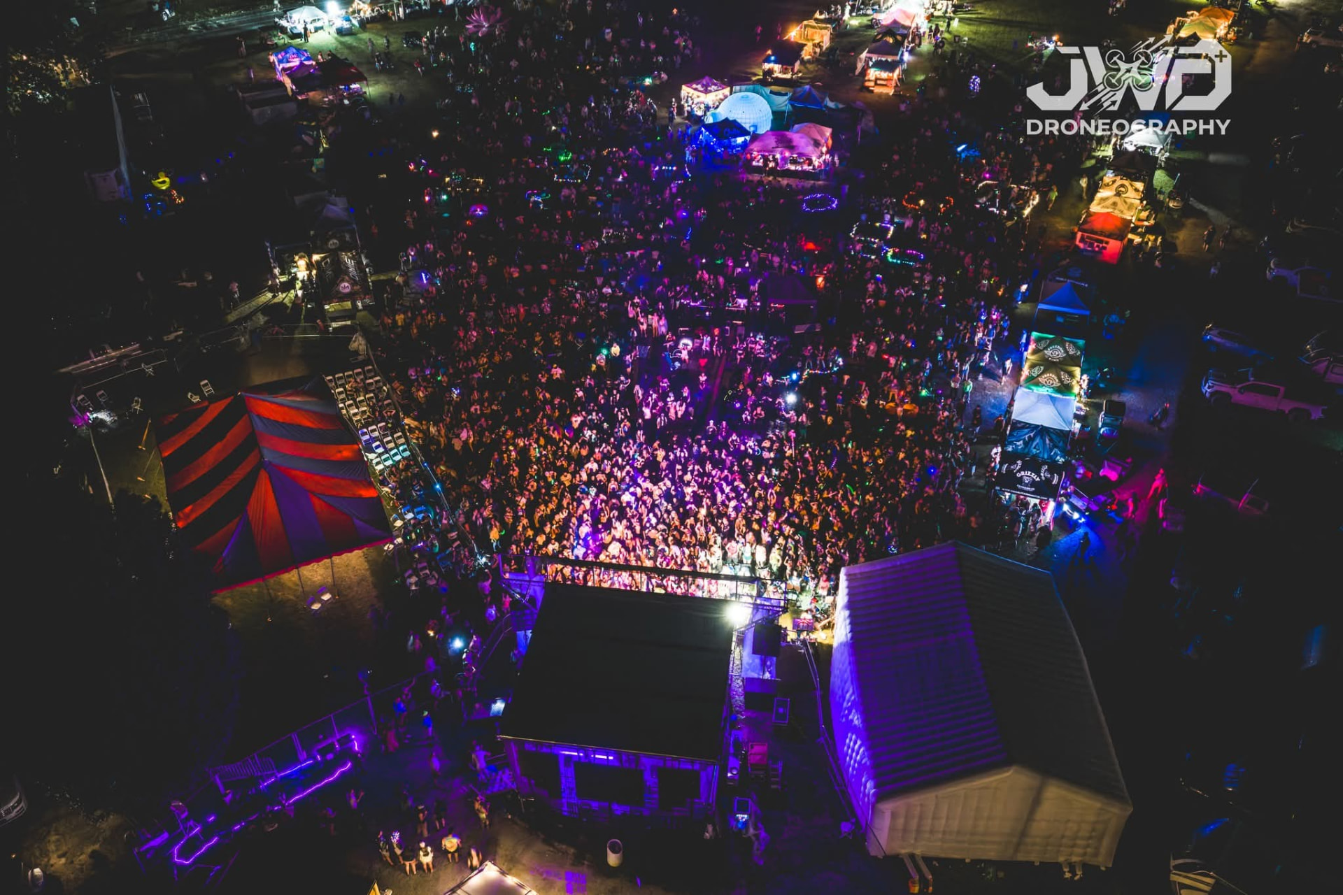 Aerial view of the packed main stage field
